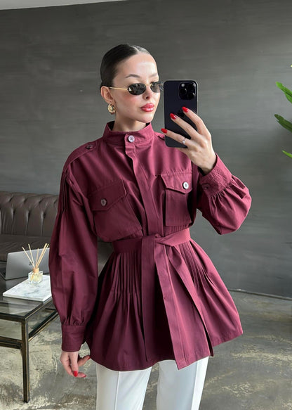 Nervür Detaylı Kap Ceket BORDO