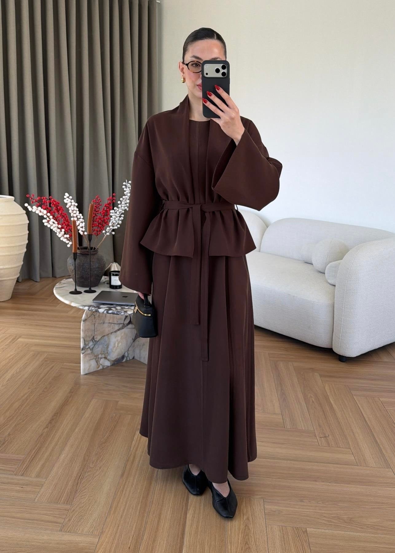 Tensel Kimonolu Elbiseli Takım ACI KAHVE