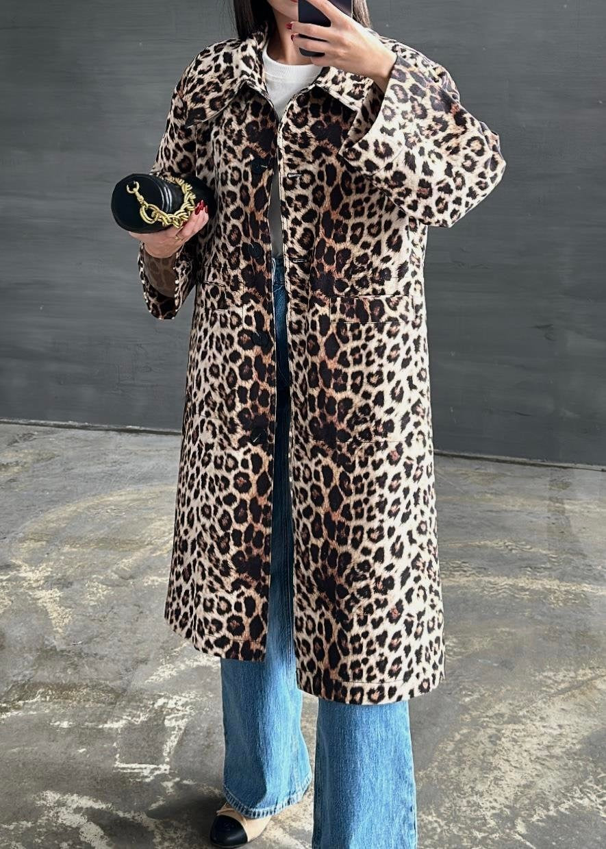 Leopar Uzun Trençkot RENKLİ