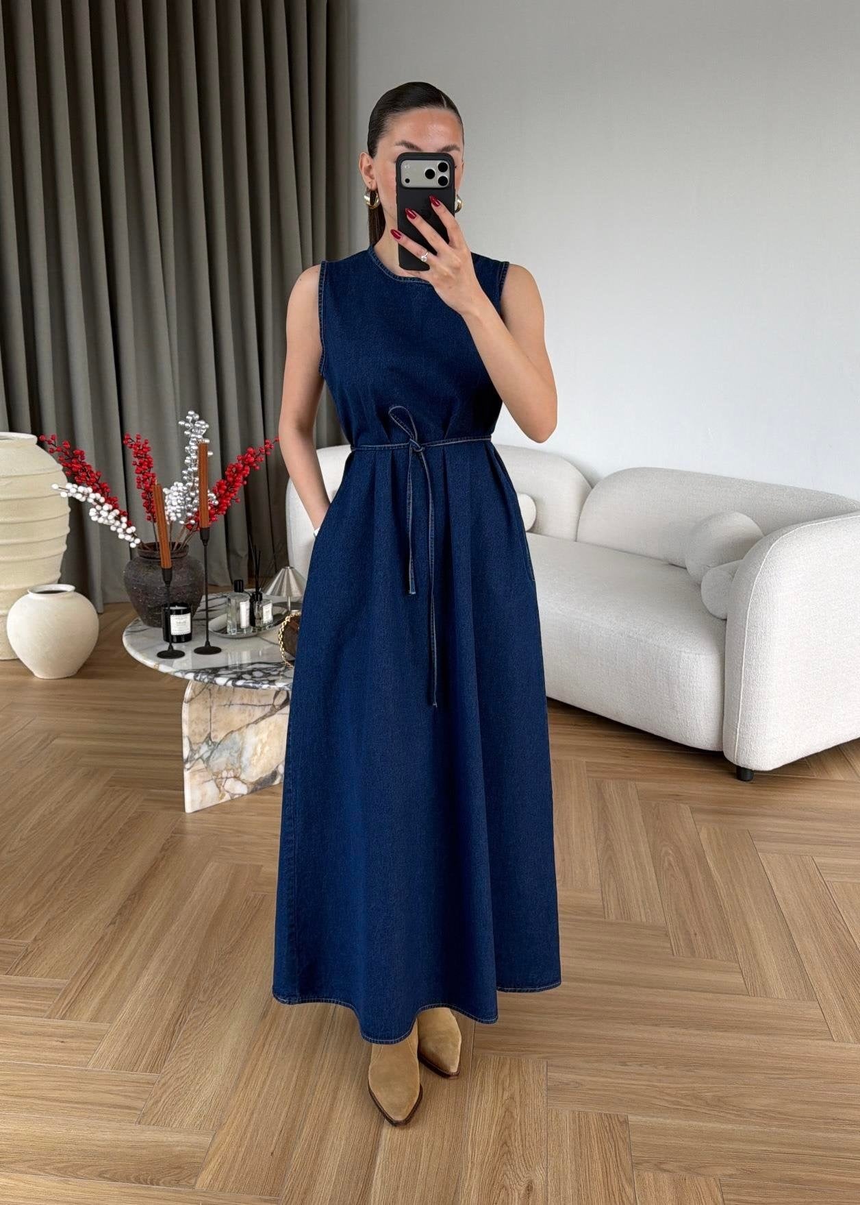 Gömlekli Elbiseli Denim Takım LACİVERT
