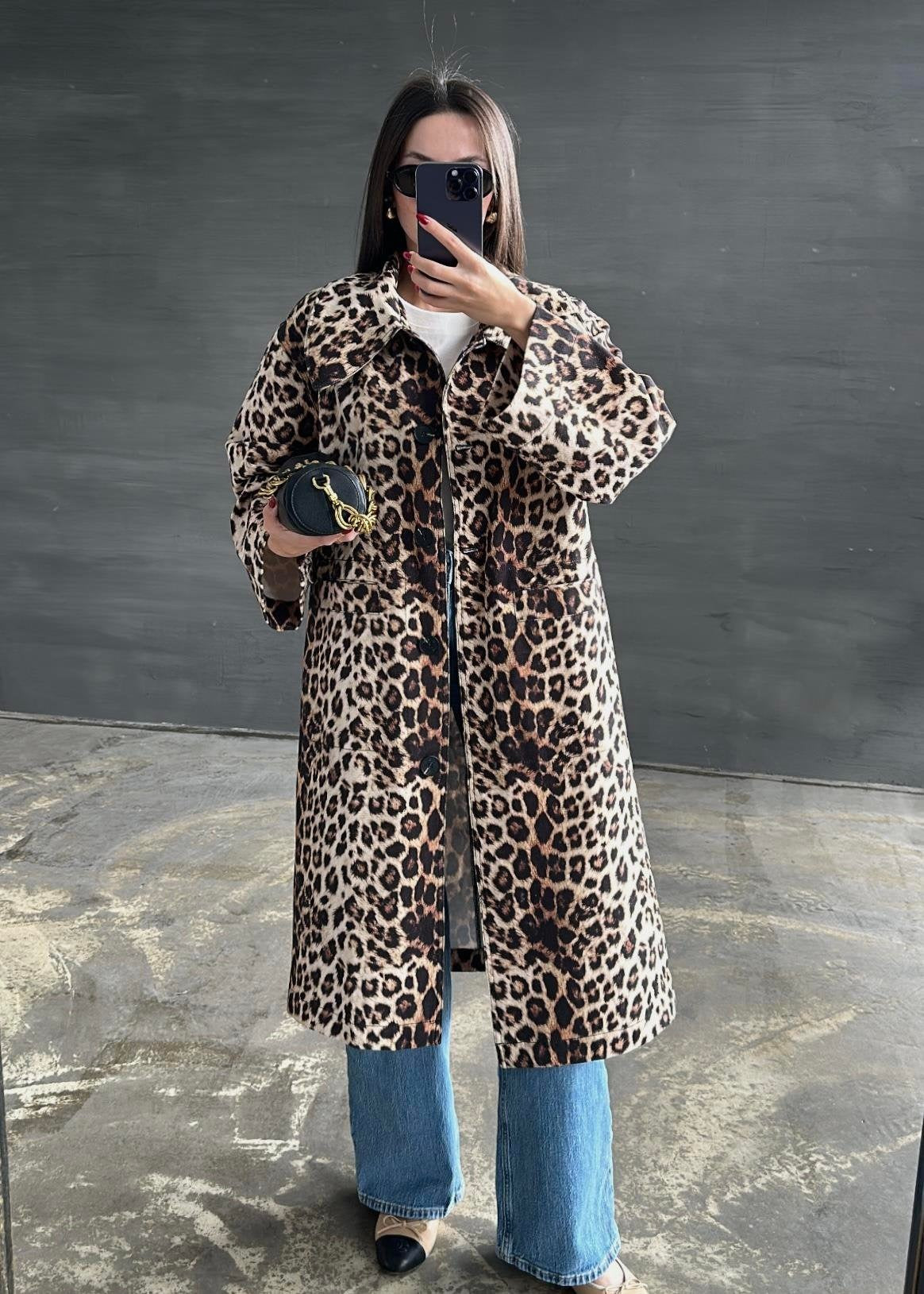 Leopar Uzun Trençkot RENKLİ