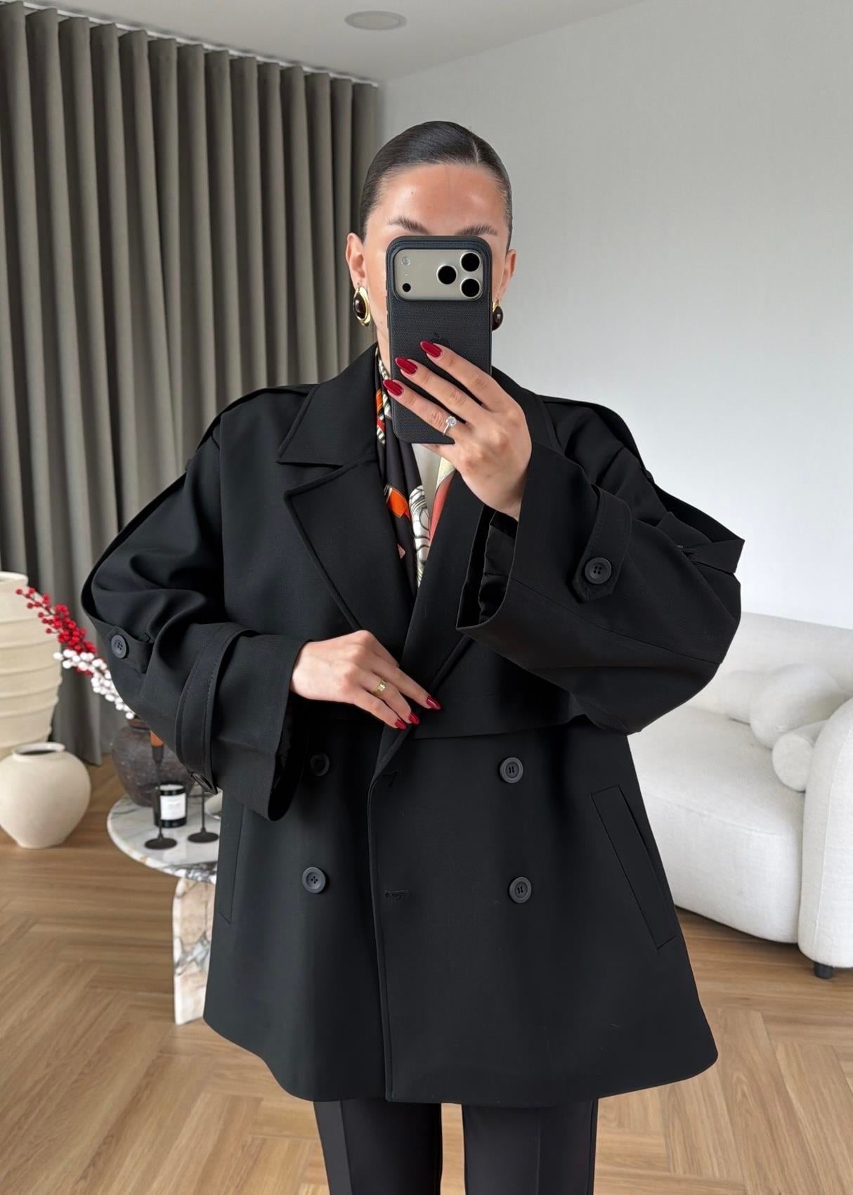 FORTİS Ara Boy Trençkot SİYAH