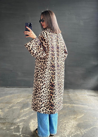 Leopar Uzun Trençkot RENKLİ