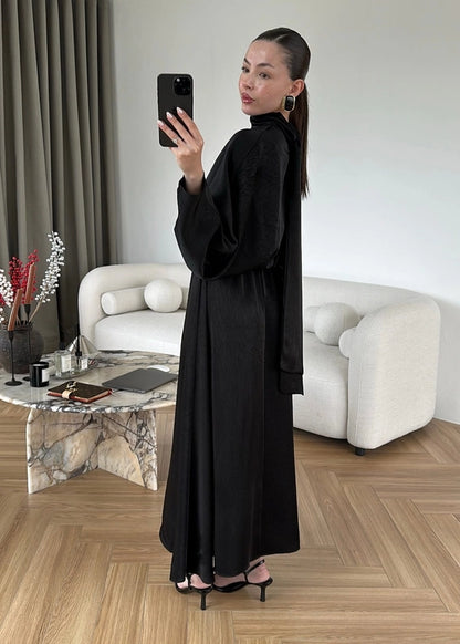 Yarasa Kol Saten Elbise SİYAH